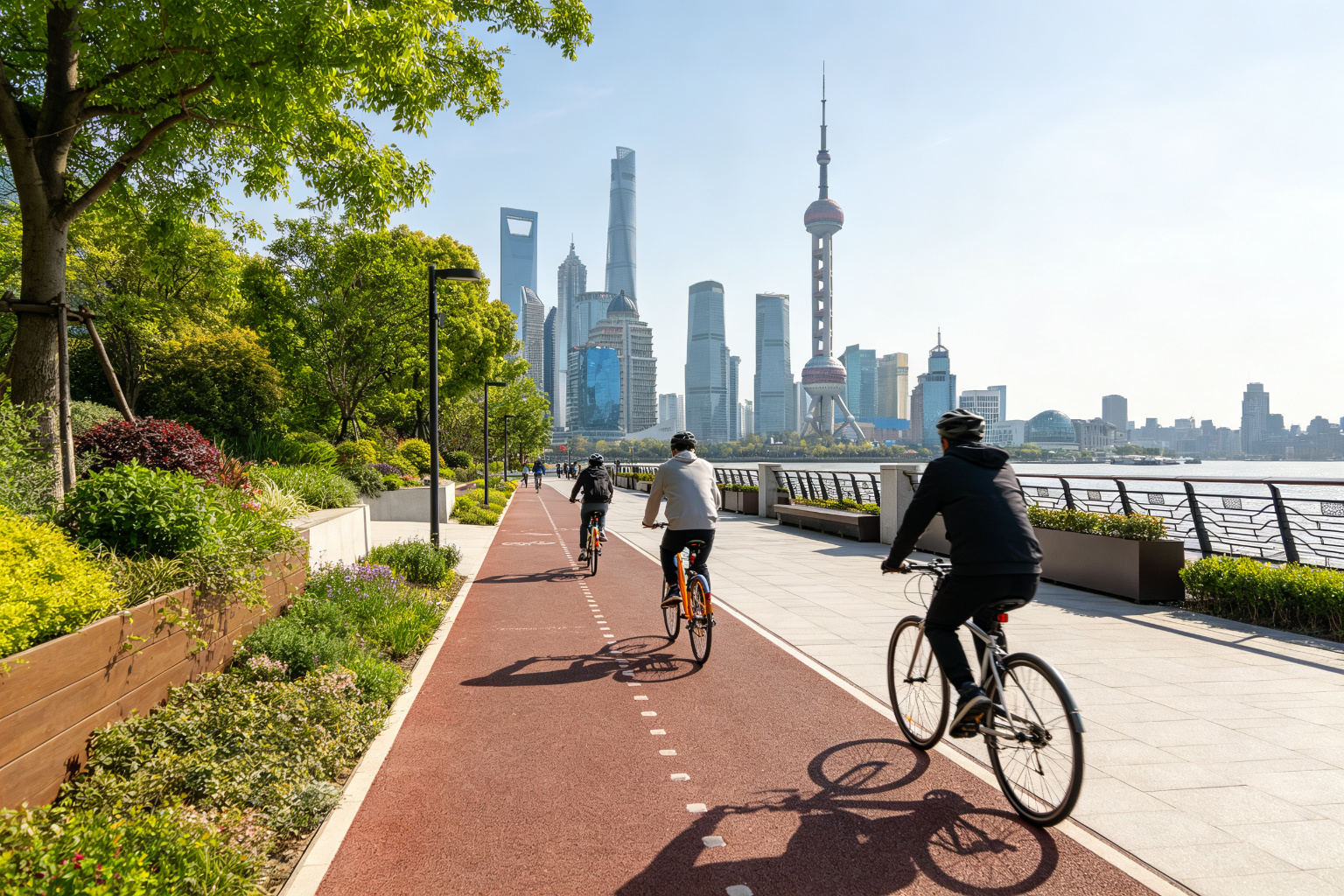 Riverside Cycling Path Along Huangpu River